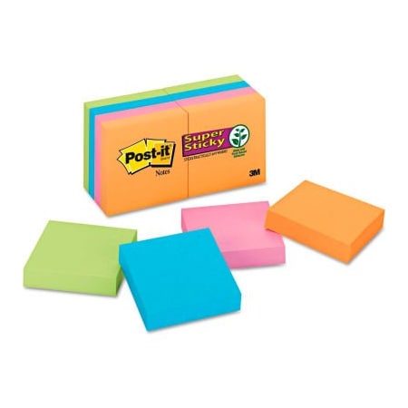 3M Post-it Super Sticky Note Pads 6228SSAN, 2" x 2", Electric Glow, 90 Sheets, 8/Pack 6228SSAN